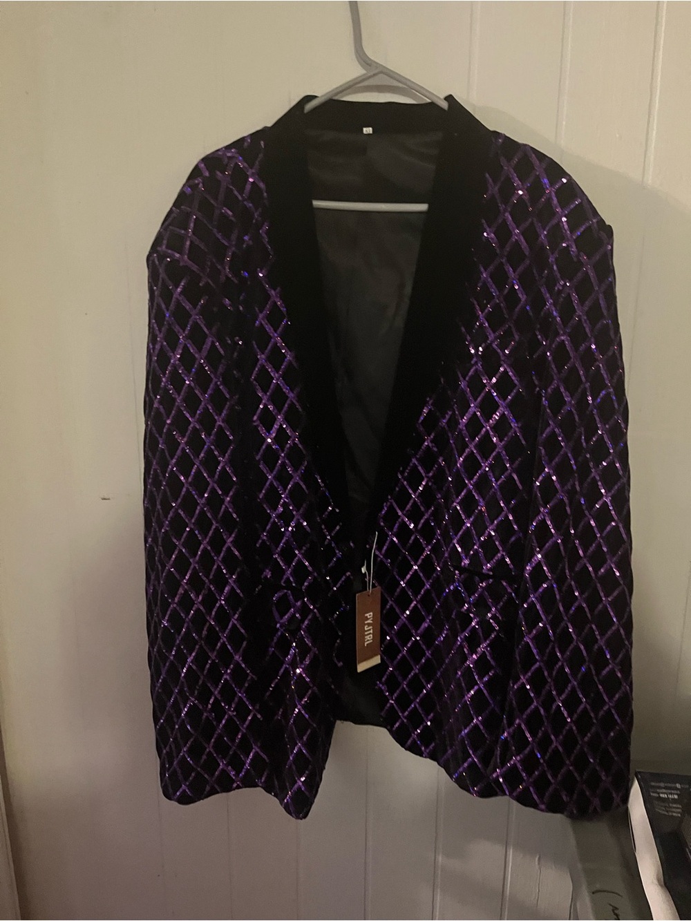 Amazon Purple Velvet Diamond-Patterned Blazer with Black Trim